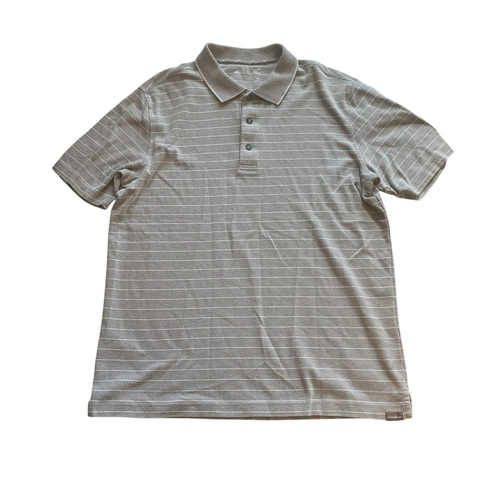 Eddie Bauer Men's‎ Size TL Long Gray White Polo Short Sleeve Cotton Blend Preppy